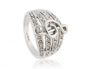 Stylowy pierścionek 18K RGP symbol muzyczny klucz wiolinowy kryształki Swarovskiego (białe złoto)